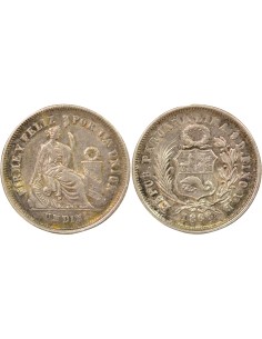 Pérou 1 dinero Argent 1866 BF Lima