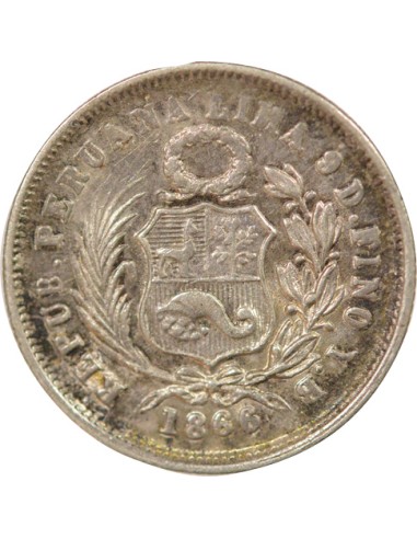 Pérou 1 dinero Argent 1866 BF Lima