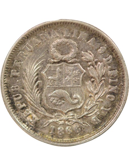 Pérou 1 dinero Argent 1866 BF Lima