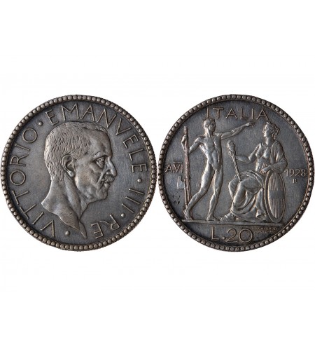 ITALIE, VICTOR EMMANUEL III - 20LIRE ARGENT 1928 ROME