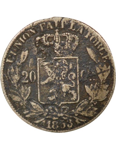 Belgique Léopold Ier Tête nue 20 centimes Argent 1853 B. Bruxelles