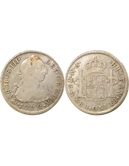 Mexique Charles III d'Espagne 2 reales Argent 1772 Mo Mexico City