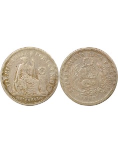 Pérou 1/5 sol Argent 1863 BF Lima