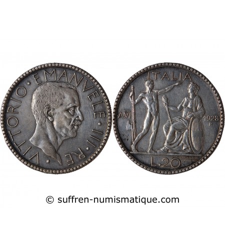 ITALIE, VICTOR EMMANUEL III - 20LIRE ARGENT 1928 ROME