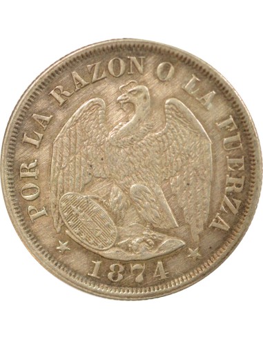Chili 20 centavos Argent 1874 So Santiago