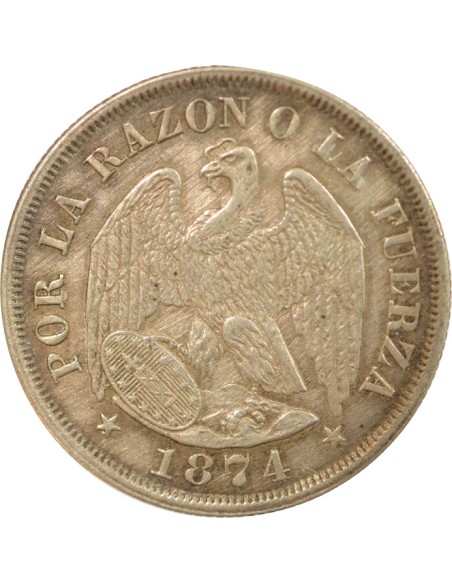 Chili 20 centavos Argent 1874 So Santiago