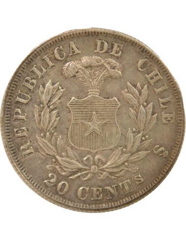 Chili 20 centavos Argent 1874 So Santiago