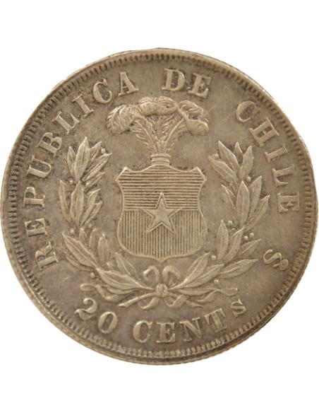 Chili 20 centavos Argent 1874 So Santiago