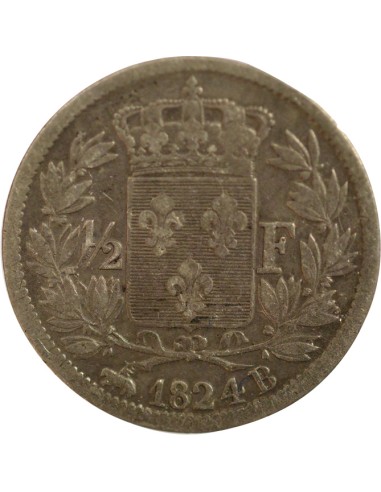 Louis XVIII 1/2 franc Argent 1824 B Rouen