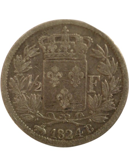 Louis XVIII 1/2 franc Argent 1824 B Rouen