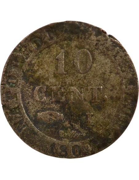 Roi d'Italie Au N Couronné 10 centimes Billon 1809 I Limoges