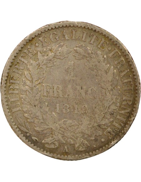 IIe République 1 franc Argent 1849 A - Paris