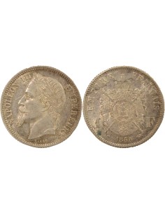 Napoléon III Tête Laurée 1 franc Argent 1866 A - Paris