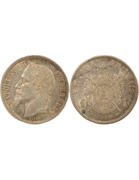 Napoléon III Tête Laurée 1 franc Argent 1866 A - Paris