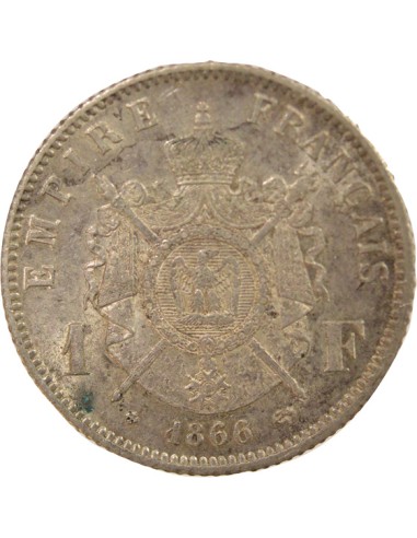 Napoléon III Tête Laurée 1 franc Argent 1866 A - Paris