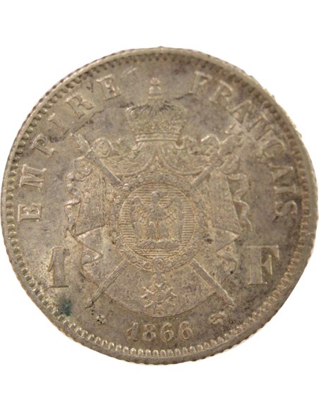 Napoléon III Tête Laurée 1 franc Argent 1866 A - Paris