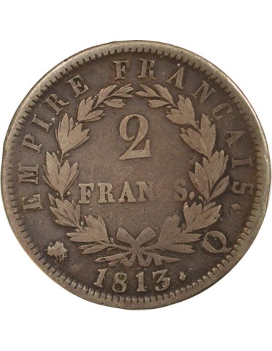 Roi d'Italie Empire 2 francs Argent 1813 Q Perpignan