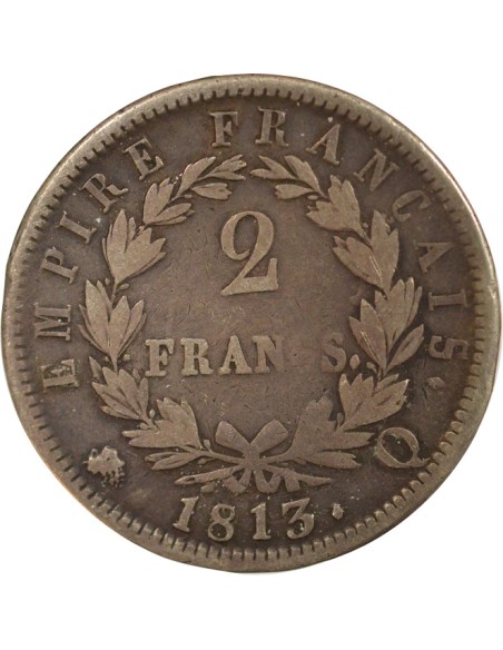 Roi d'Italie Empire 2 francs Argent 1813 Q Perpignan
