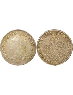 Louis XV A la Vieille Tête 1 ecu Argent 1774 Q Perpignan