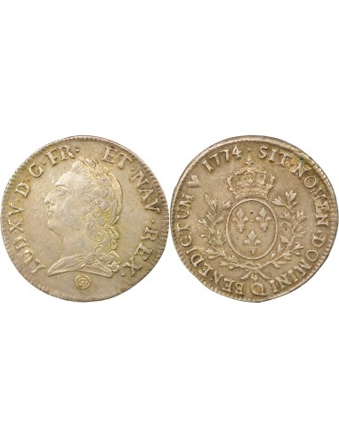 Louis XV A la Vieille Tête 1 ecu Argent 1774 Q Perpignan