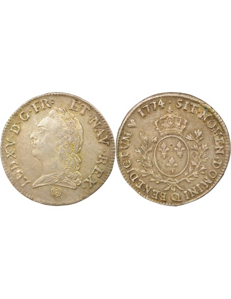 Louis XV A la Vieille Tête 1 ecu Argent 1774 Q Perpignan