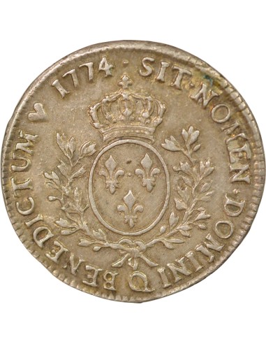 Louis XV A la Vieille Tête 1 ecu Argent 1774 Q Perpignan