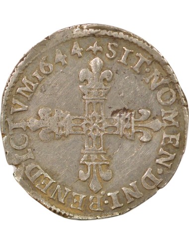 Louis XIV 1/4 ecu Argent 1644 T Nantes