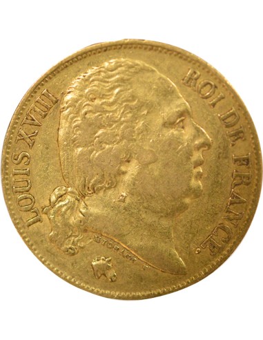 Louis XVIII Tête nue 20 francs Or 1824 W Lille