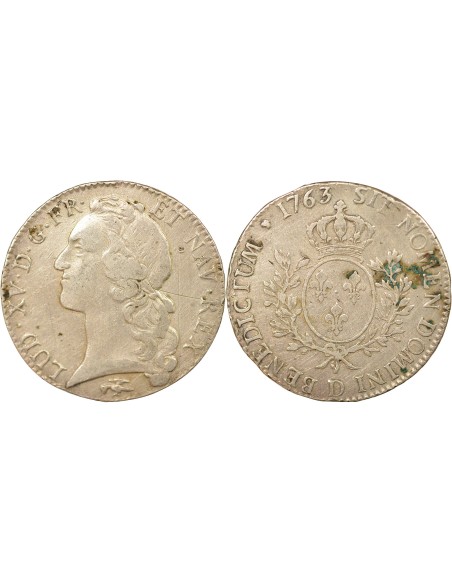 Louis XV Au Bandeau 1 ecu Argent 1763 D Lyon