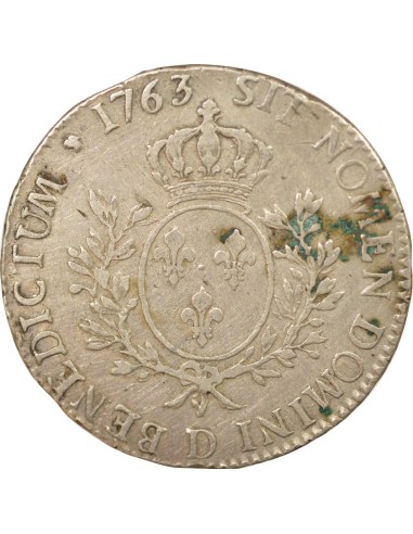 Louis XV Au Bandeau 1 ecu Argent 1763 D Lyon