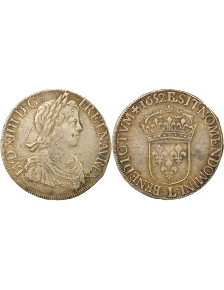 Louis XIV A la Mèche Longue 1 ecu Argent 1652 L Bayonne