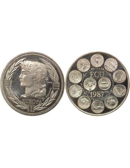 Europa 1 ecu Platine 1987 A Paris