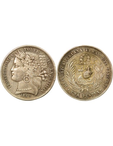 Pérou 1 peseta Argent 1880 BF Lima