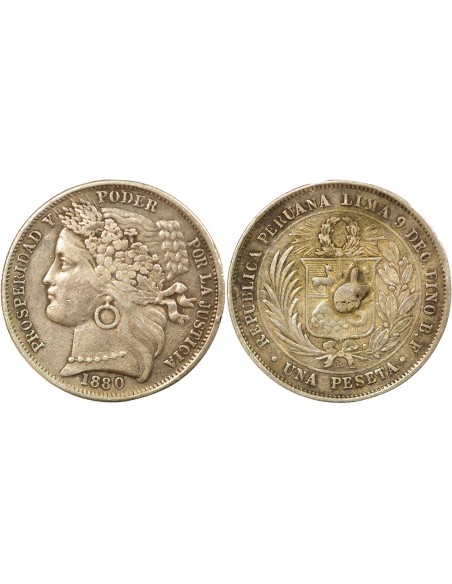 Pérou 1 peseta Argent 1880 BF Lima