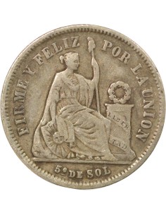 Pérou 1/5 sol Argent 1867 BF Lima 2
