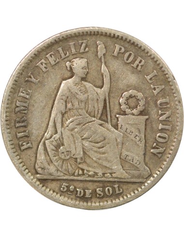 Pérou 1/5 sol Argent 1867 BF Lima