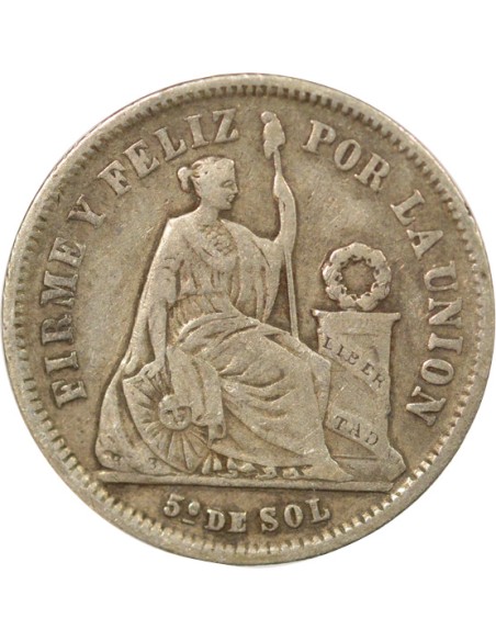 Pérou 1/5 sol Argent 1867 BF Lima