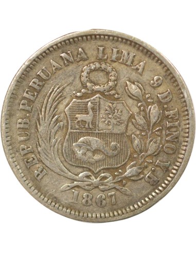 Pérou 1/5 sol Argent 1867 BF Lima