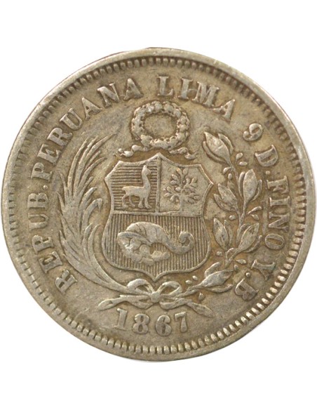 Pérou 1/5 sol Argent 1867 BF Lima