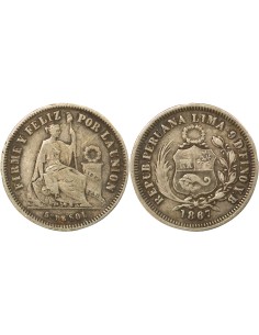 Pérou 1/5 sol Argent 1867 BF Lima