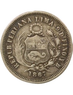 Pérou 1/5 sol Argent 1867 BF Lima 2