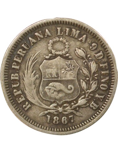 Pérou 1/5 sol Argent 1867 BF Lima