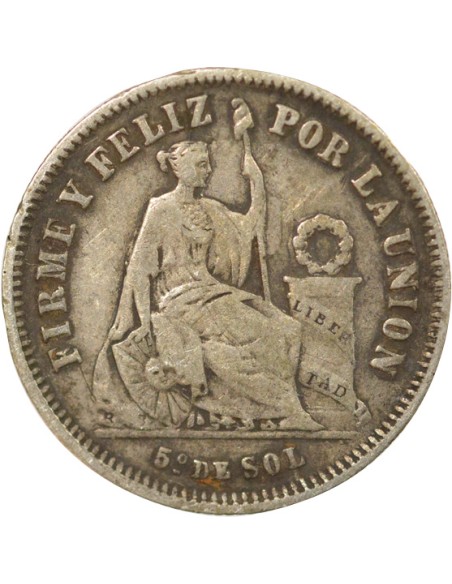 Pérou 1/5 sol Argent 1867 BF Lima