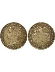Colombie 2 decimos Argent 1874 Medellin