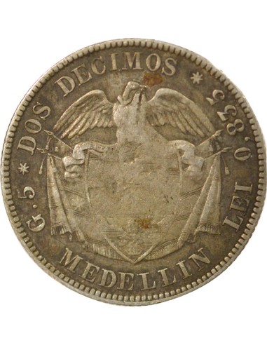 Colombie 2 decimos Argent 1874 Medellin