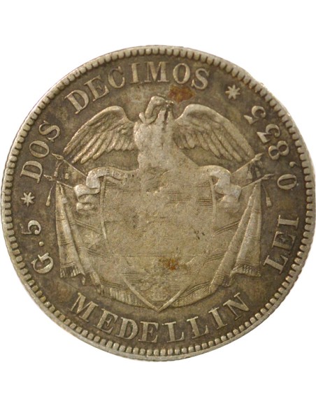 Colombie 2 decimos Argent 1874 Medellin
