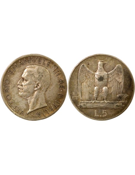 Italie Vittorio Emanuele III 5 lire Argent 1928 R Rome