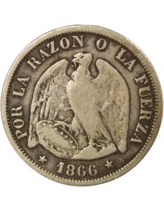 Chili 20 centavos Argent 1866 So Santiago 2