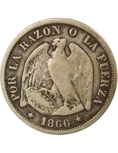 Chili 20 centavos Argent 1866 So Santiago