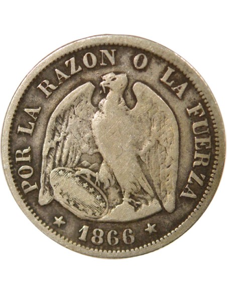 Chili 20 centavos Argent 1866 So Santiago